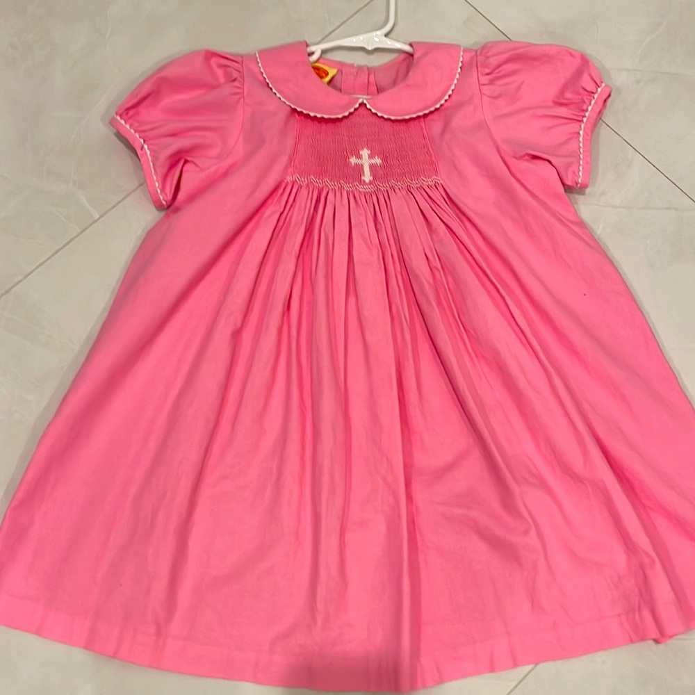 Pink Cross smocked dress